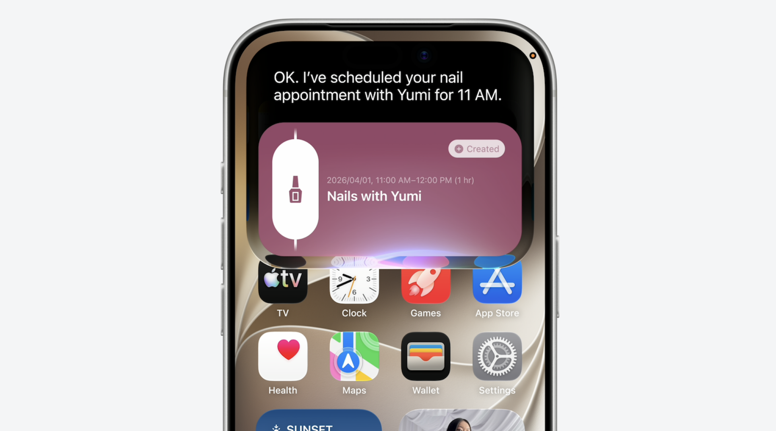 Siri AI creating a calendar appointment to get nails done