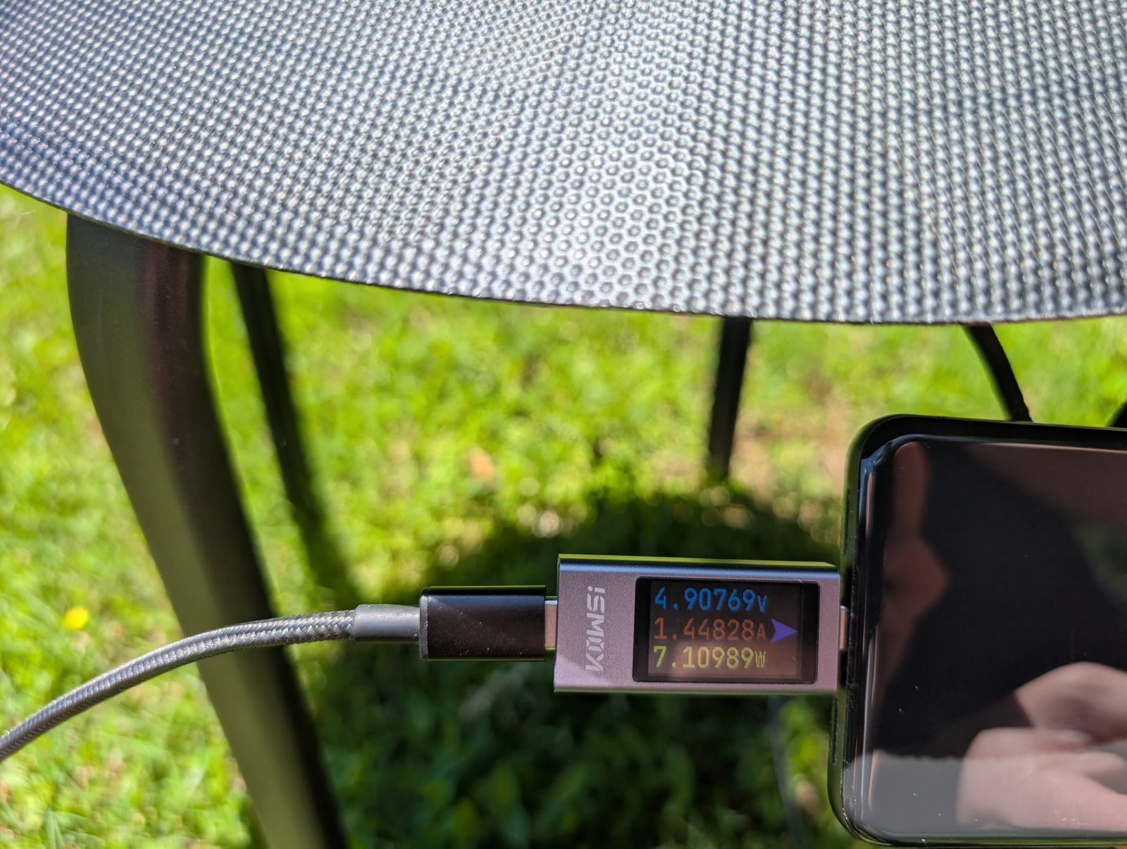 a power meter indicating the power of the ecoflow solar hat